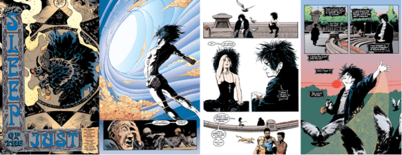 Páginas de Sandman 1 e 8. Arte de Sam Kieth e Mike Dringenberg.