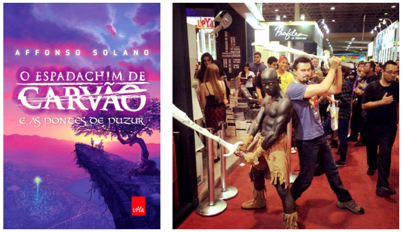 A capa do segundo volume da série e Solano com seu herói - Cosplay de Diego Henrique