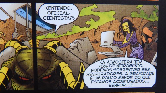 Por que este capitão está checando as condições atmosféricas DEPOIS de descer da nave? Não é à toa que será vencido pelos cowboys mais burros de toda a ficção.