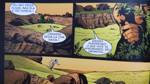 O índio acaba de encontrar estes óculos alienígenas superpotentes e mal explicados. Então ele vê uma moça branca bonitona na beira do rio. Tem um conflito moral sobre se deve ou não espiar a moça. E fim, essa história para por aí e nunca mais sabemos se o índio é um tarado incontido ou não. Que pena.