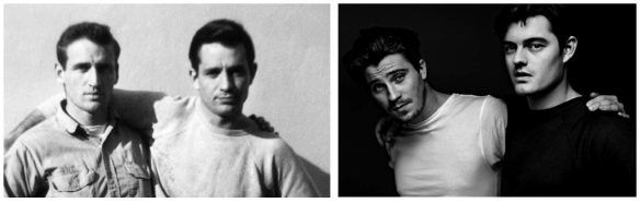 Kerouac e Cassady e os atores Hadlund e Riley na versão fílmica de Pé na estrada dirigida por Walter Salles